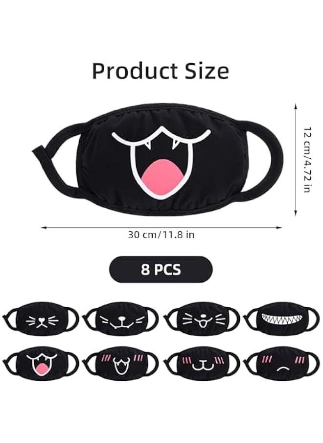 8PCS Cute Cat Face Mask, Kawaii Cotton Mouth Masks Reusable Washable Face Mask Anti-Dust Anime Masks for Women Men