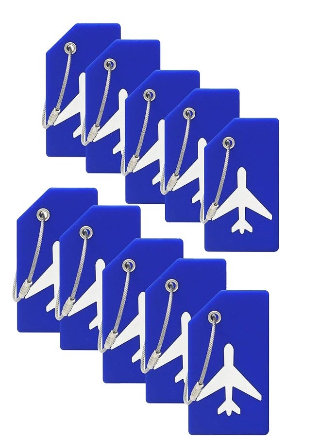 10 Pack Luggage Tags Silicone Luggage Suitcases Tags for Travel Luggage Name Tags Includes Name Cards with Partial Privacy Cover and Stainless Steel Loops for Secure Fastening (blue)