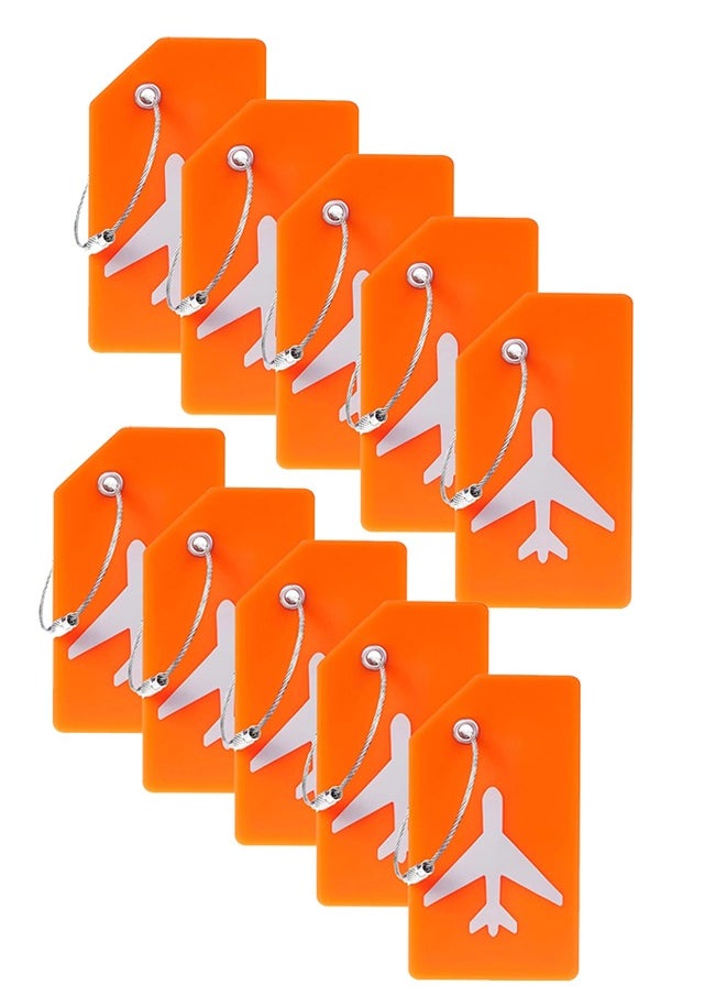 10 Pack Luggage Tags Silicone Luggage Suitcases Tags for Travel Luggage Name Tags Includes Name Cards with Partial Privacy Cover and Stainless Steel Loops for Secure Fastening (Orange)