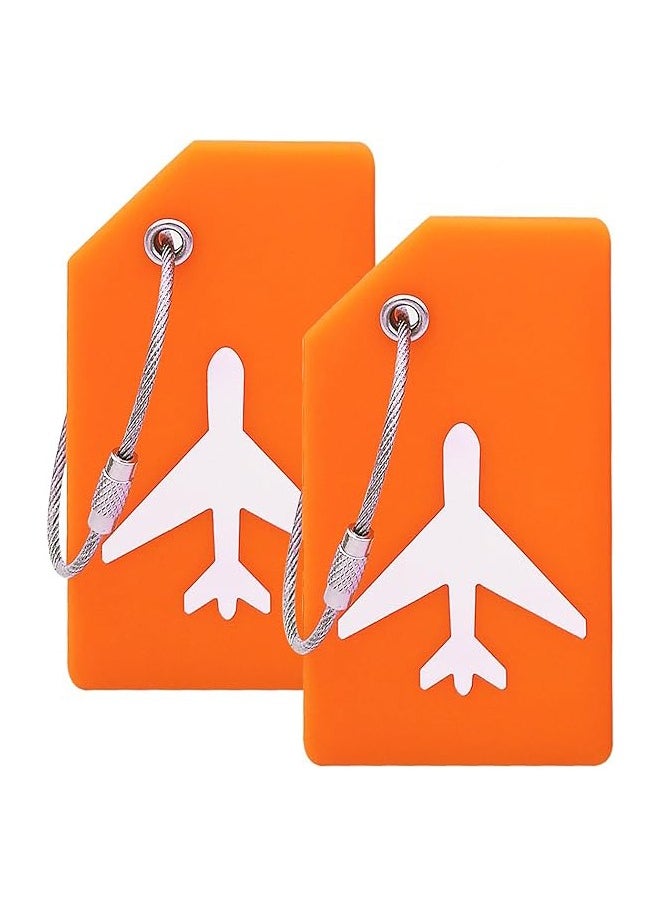 10 Pack Luggage Tags Silicone Luggage Suitcases Tags for Travel Luggage Name Tags Includes Name Cards with Partial Privacy Cover and Stainless Steel Loops for Secure Fastening (Orange)