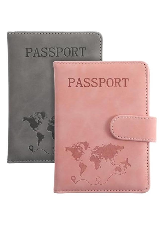 2 Pack Passport Holder for Travel, Passport Wallet Cover Case Waterproof RFID Blocking Passport Holder with Pen Holder Travel Must Haves Accessories, Passport Book Holders for Women and Men