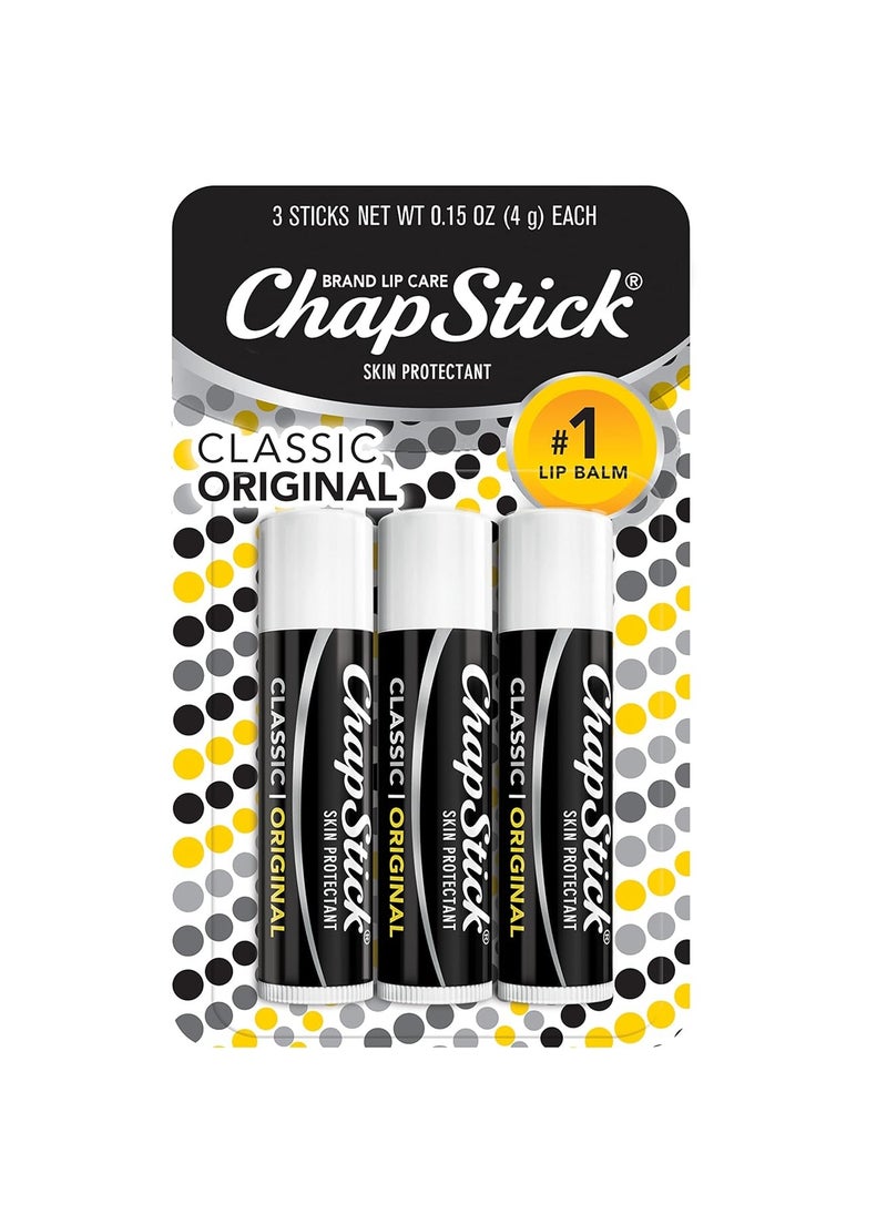 ChapStick Classic (3 Count) Original Flavor Skin Protectant Flavored Lip Balm Tube, 3 Count (Pack of 1)