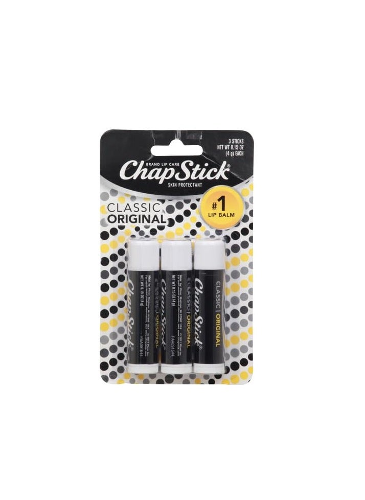 ChapStick Classic (3 Count) Original Flavor Skin Protectant Flavored Lip Balm Tube, 3 Count (Pack of 1)