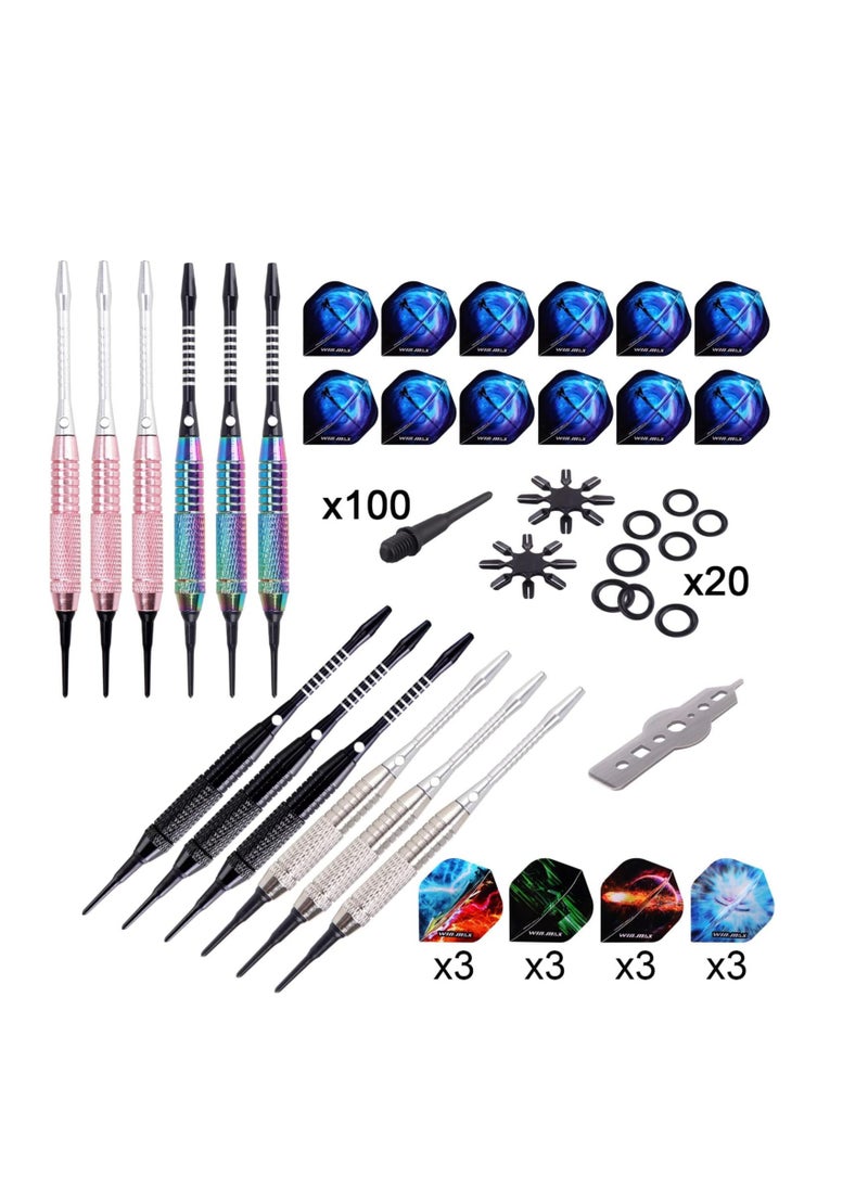 WINMAX Darts Plastic Tip - Soft Tip Darts Set - 12 Pcs 18 Gram with 100 Extra Dart Tips 12 Flights Flight Protectors and Wrench for  Dart Boards