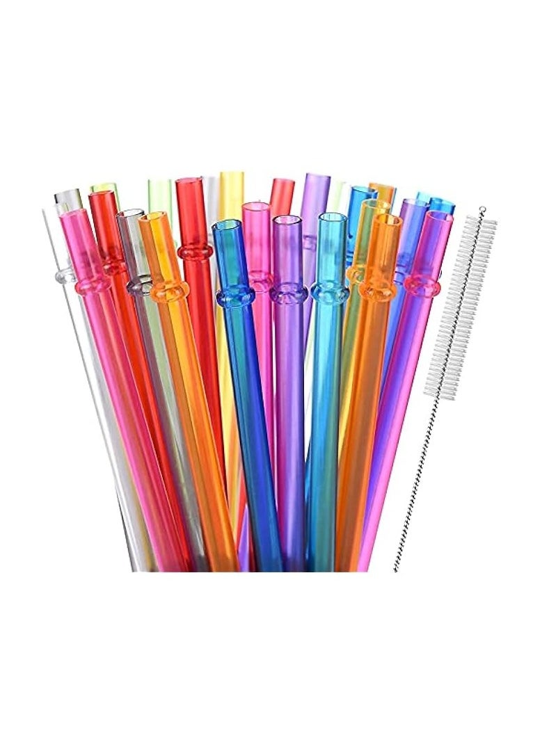 27cm Long Rainbow Colored Reusable Tritan Plastic Replacement Straws for 20 OZ 30 OZ Tumblers, Set of 25 with Cleaning Brush