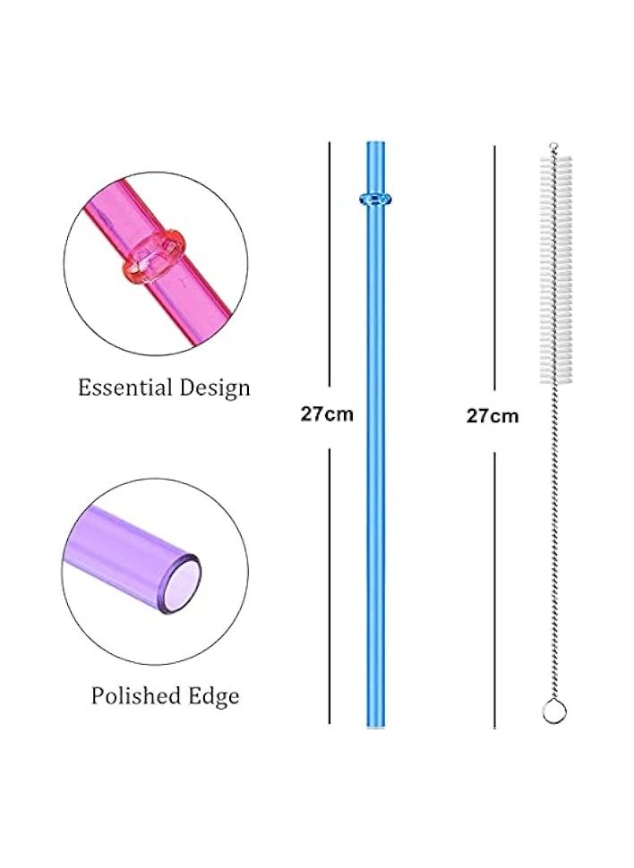 27cm Long Rainbow Colored Reusable Tritan Plastic Replacement Straws for 20 OZ 30 OZ Tumblers, Set of 25 with Cleaning Brush