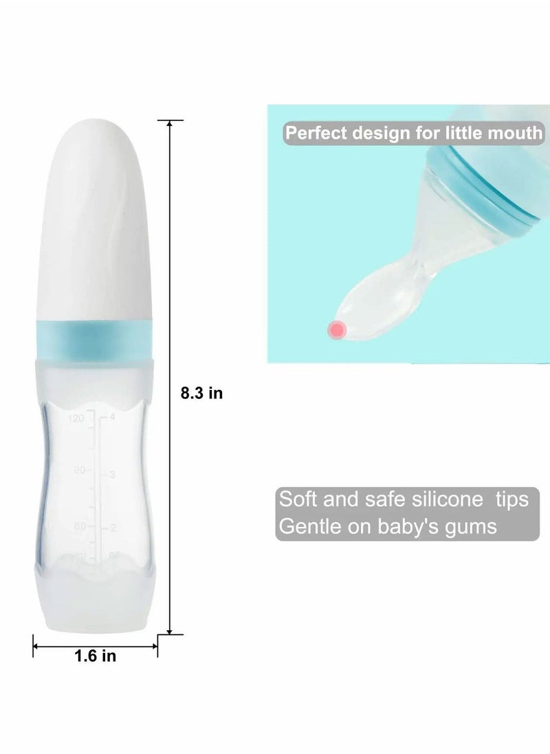 Baby Silicone Feeding Bottle Spoon 2 Pieces Food Feeder with Standing Base 4 oz Infant Fruit Squeeze for Dispensing