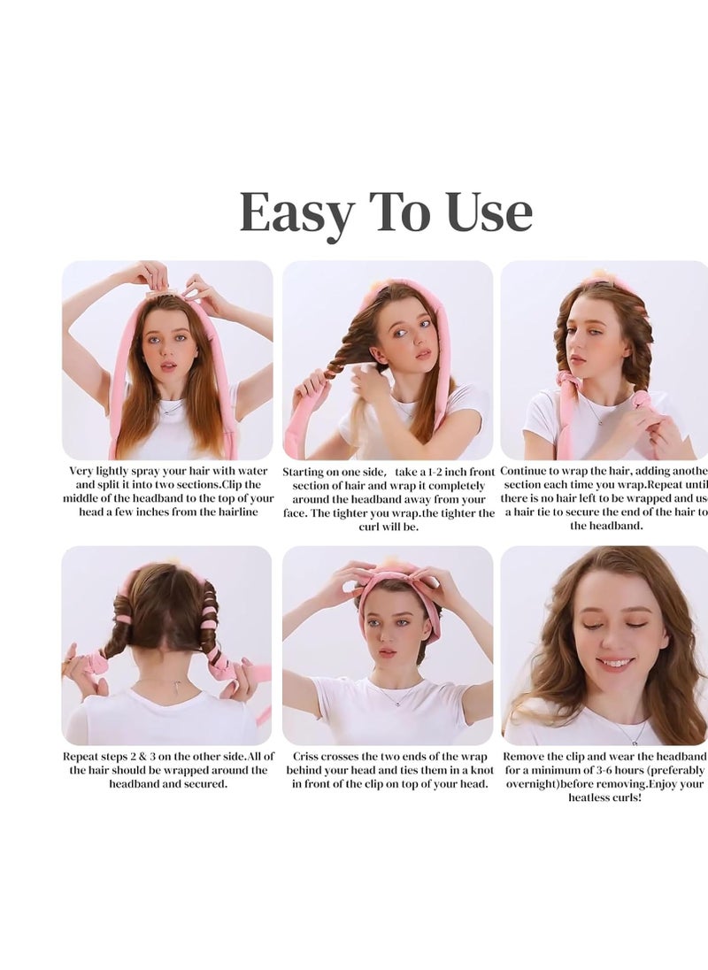 Heatless Velvet Hair Curler, Heatless Curls Overnight Hair Rollers-Includes Airless Spray Bottle, Hair Clips, 5 Piece Set (Khaki)