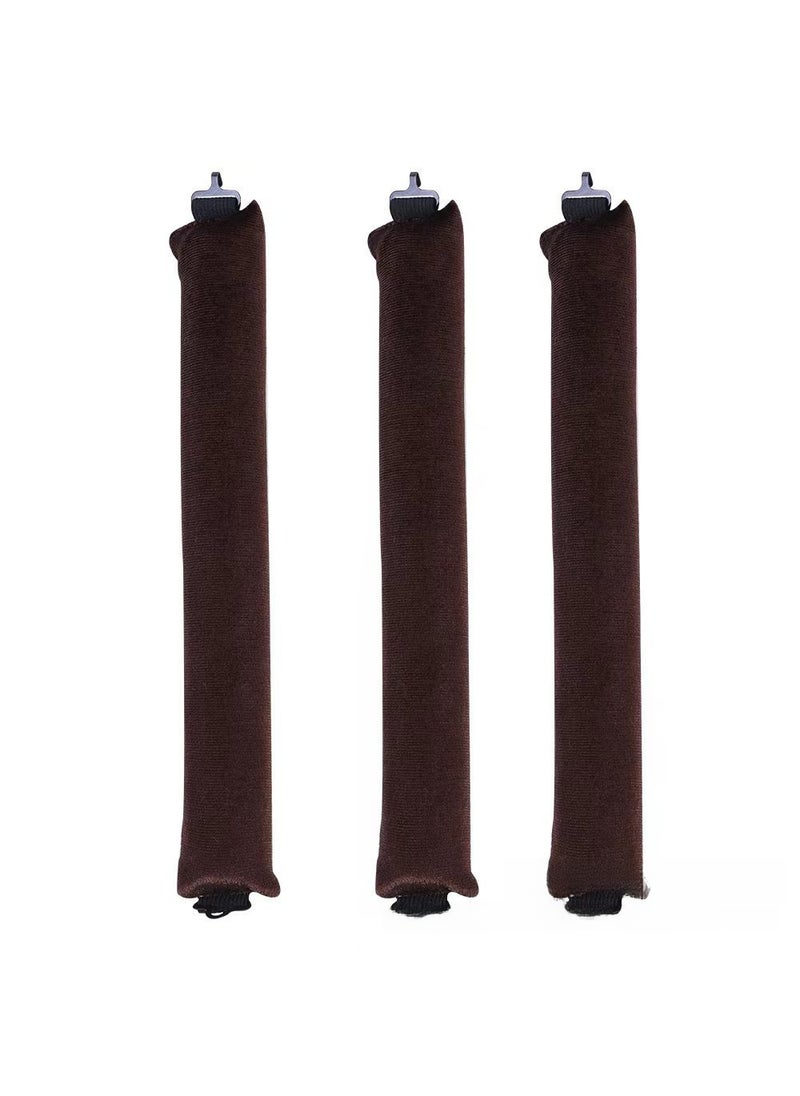 1 x 5 pcs Rubber Twist Hair Rollers 3-Hook No Heat Curling Rods Brown 3 sticks