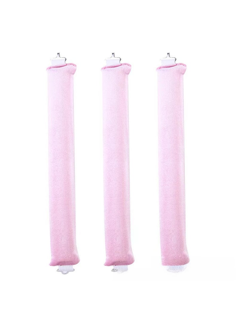 1 x 5 pcs Rubber Twist Hair Rollers 3-Hook No Heat Curling Rods 3 pink sticks