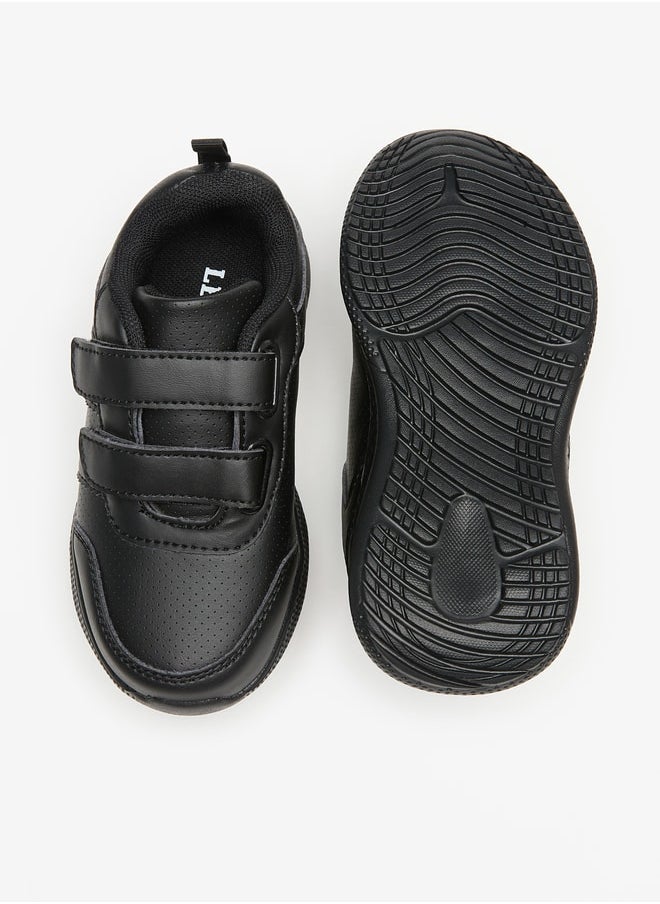 Boys Solid School Shoes With Hook And Loop Closure