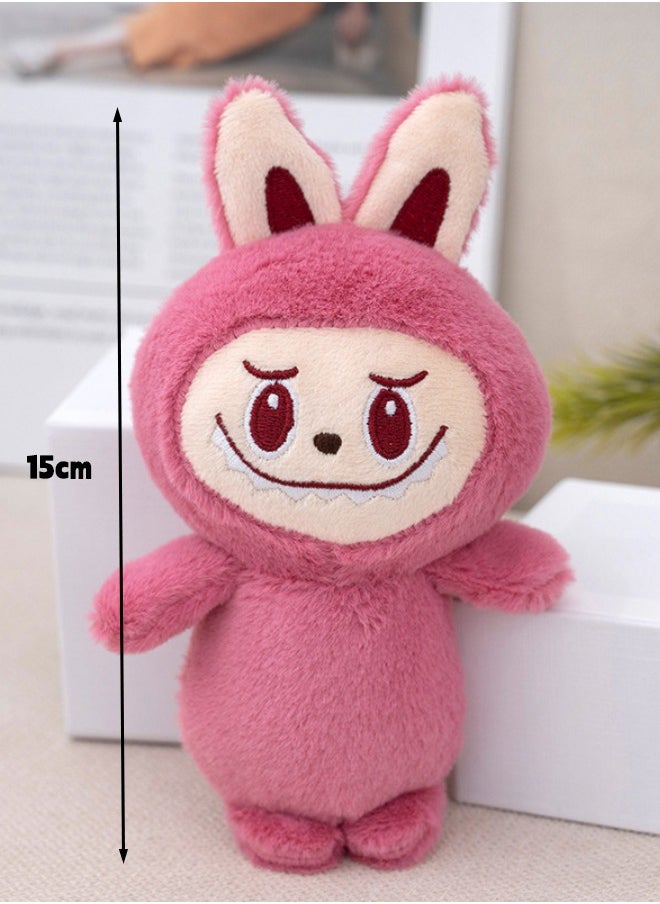 Labubu Plush Doll 15cm, Labubu Stuffed Doll Cartoon Premium Soft Plush Figure Toy for Ages 3 u0026 Up, Rose Red