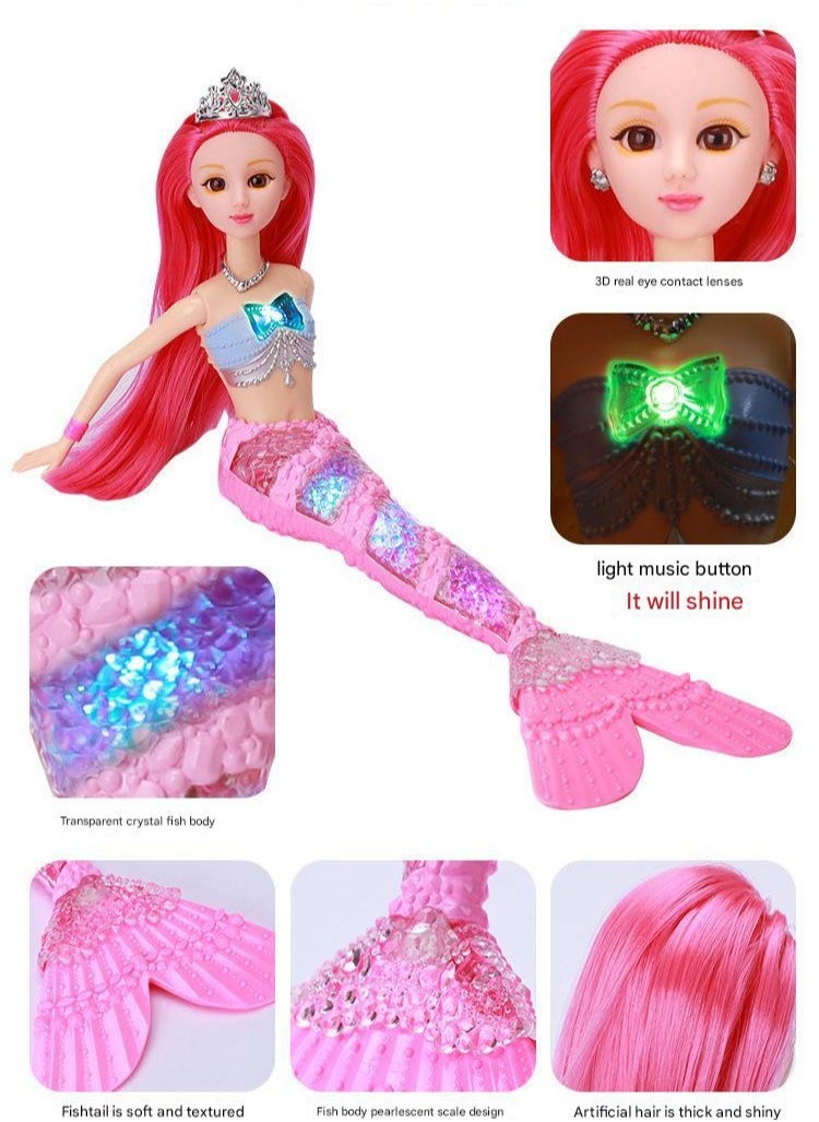 New Children's Mermaid Toy Doll Girl Music Glowing Mermaid Princess Set