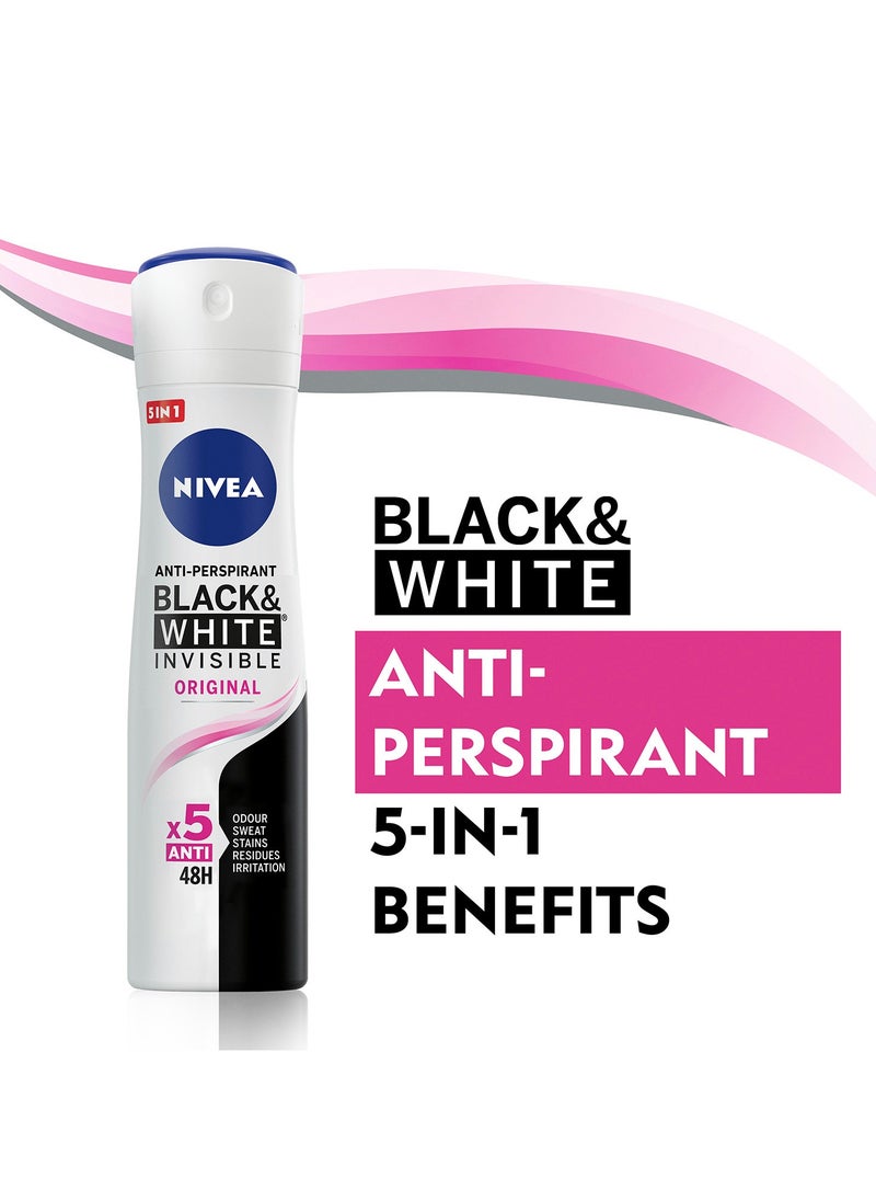 Antiperspirant Spray Black And  White Invisible Original Pack of 2