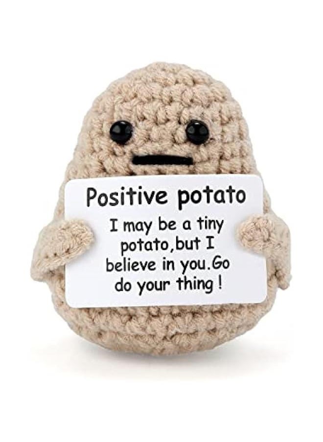 Mini Funny Knitted Wool Potato Toy with Positive Card - Creative Cute Crochet Doll Cheer Up Gift for Friends, Parties, Christmas Decoration and Encouragement