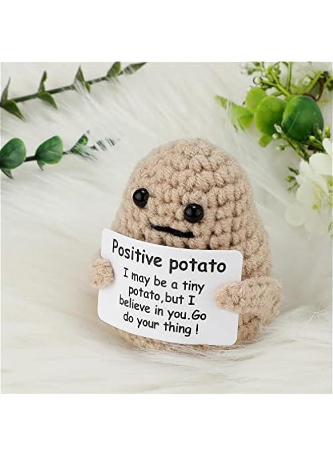 Mini Funny Knitted Wool Potato Toy with Positive Card - Creative Cute Crochet Doll Cheer Up Gift for Friends, Parties, Christmas Decoration and Encouragement