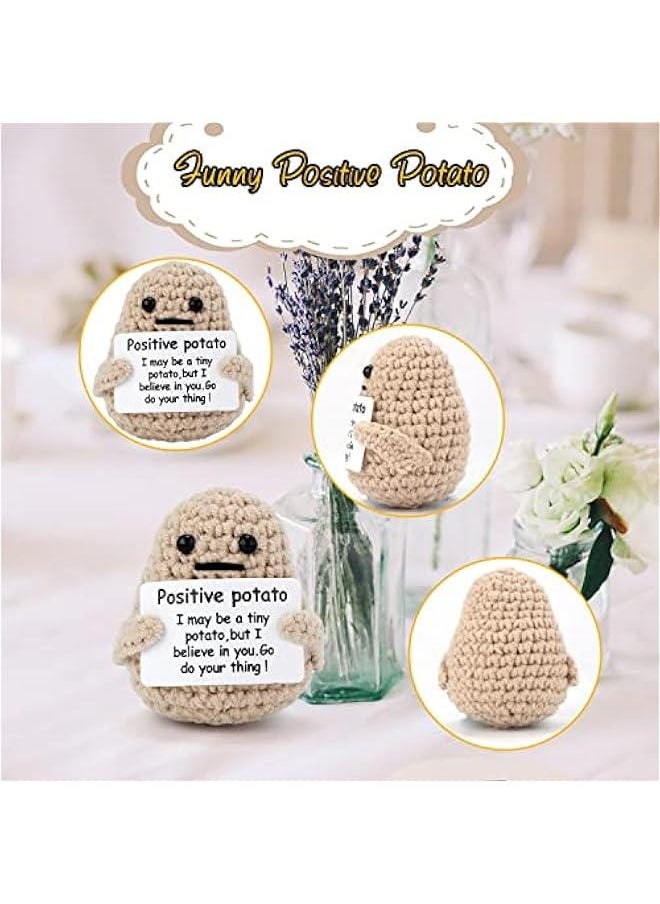 Mini Funny Knitted Wool Potato Toy with Positive Card - Creative Cute Crochet Doll Cheer Up Gift for Friends, Parties, Christmas Decoration and Encouragement