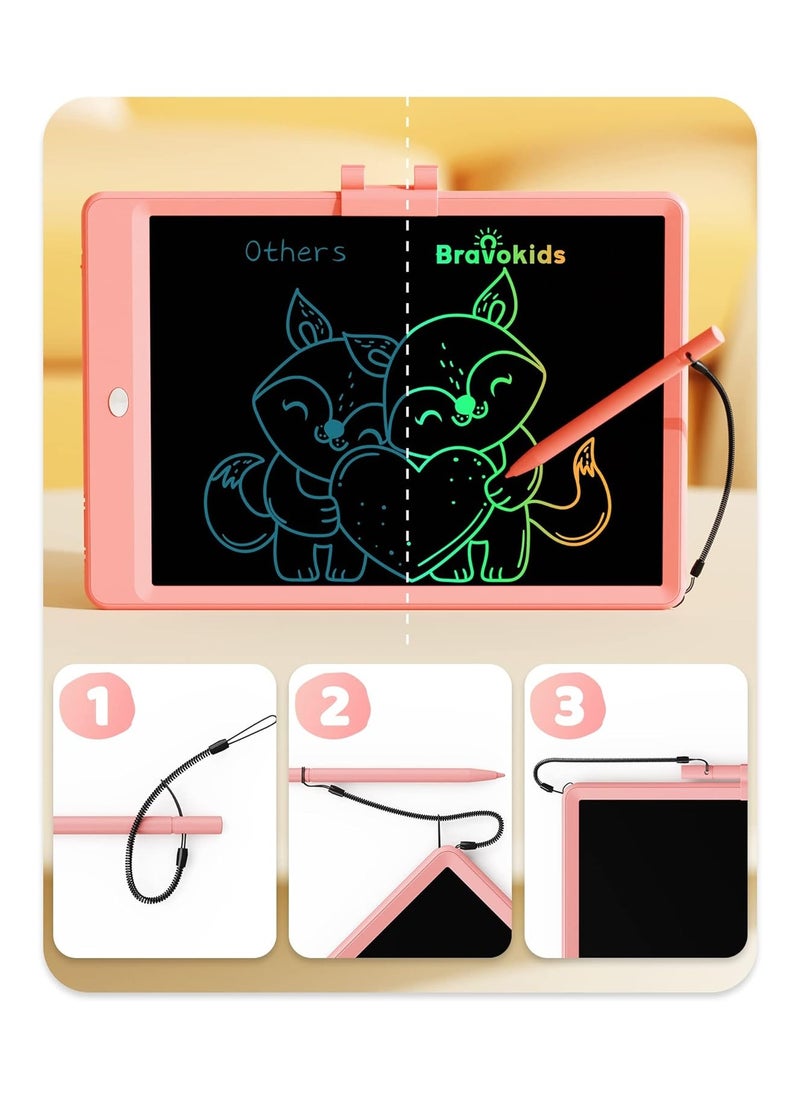 Bravokids 10 Inch LCD Writing Tablet for 3-8 Year Olds - Electronic Drawing Pad and Doodle Board as Educational Birthday Gifts for Girls and Boys (Pink)