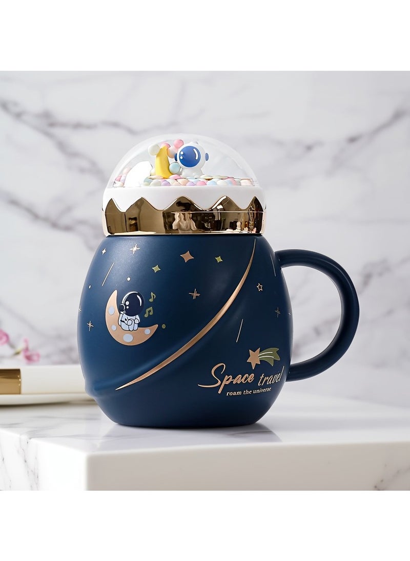 Astronaut Ceramic Mug for Coffee, Tea and Milk | Porcelain Mug with Lid, Spoon and Gift box | Luxury Style Cup Gift for all Glorious Events, Kitchen and Home Decor