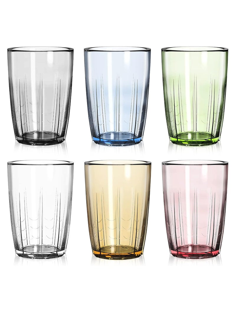 Set of 6 Unbreakable Acrylic Drinking Cups - 14 oz Reusable Tumblers for Water, Dishwasher Safe