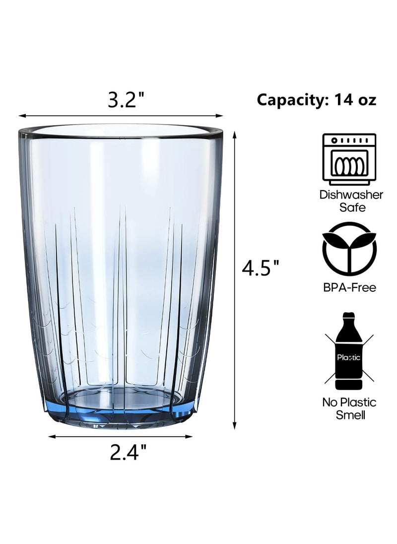 Set of 6 Unbreakable Acrylic Drinking Cups - 14 oz Reusable Tumblers for Water, Dishwasher Safe