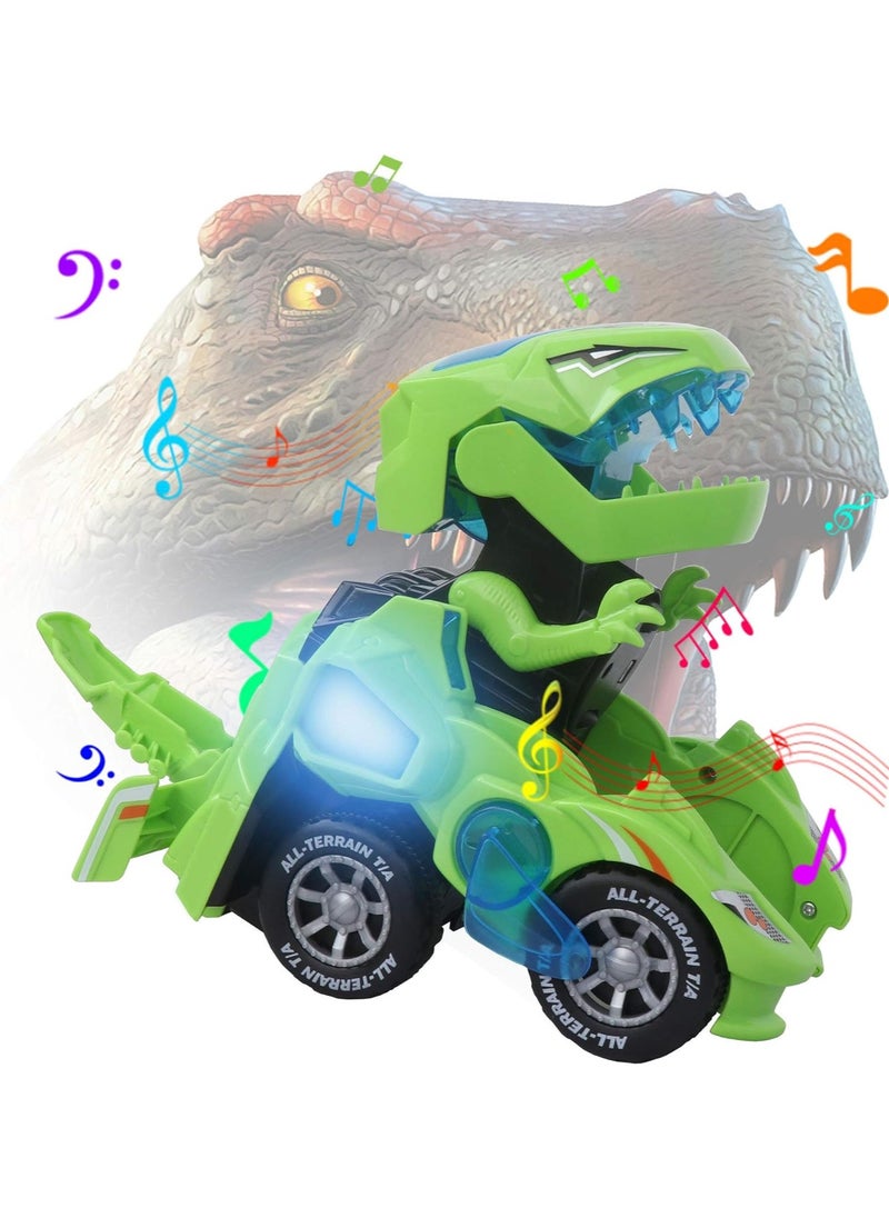 huwairen Transformers Toys for 3-6 Year Old Boys Dinosaur Toys with LED Light and Music Dinosaur Car Gifts for 4 5 6 7 Year Olds (Green)