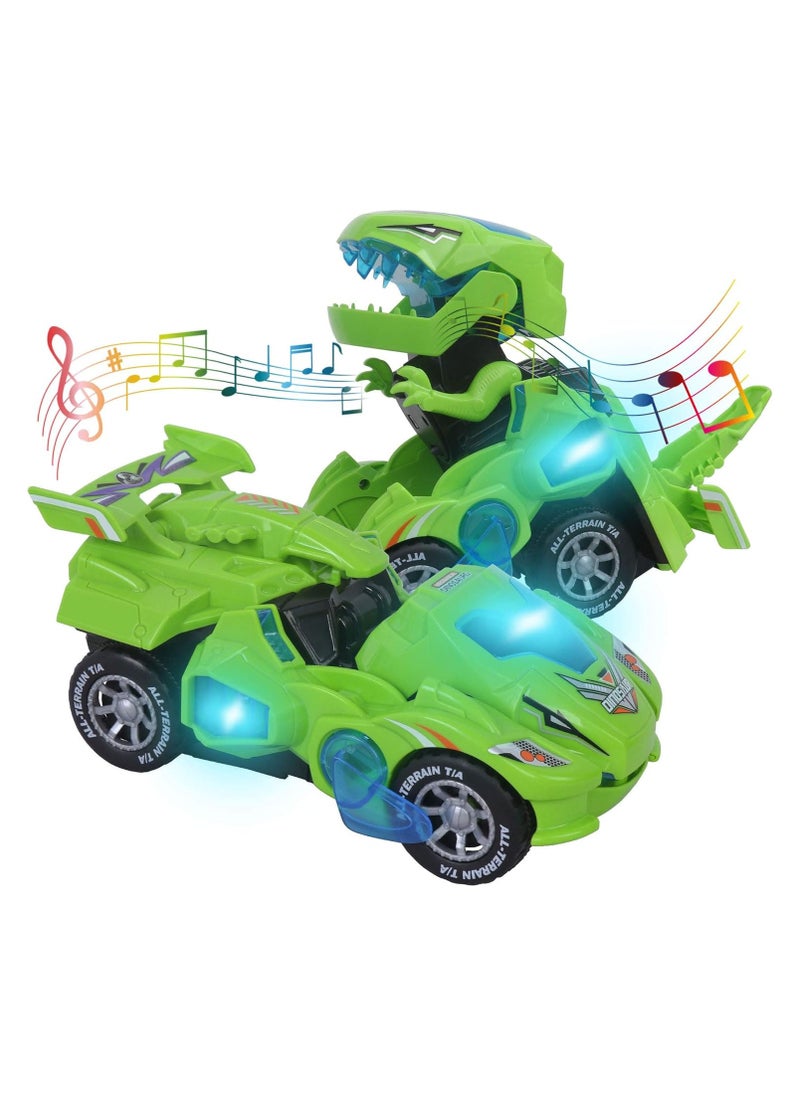 huwairen Transformers Toys for 3-6 Year Old Boys Dinosaur Toys with LED Light and Music Dinosaur Car Gifts for 4 5 6 7 Year Olds (Green)