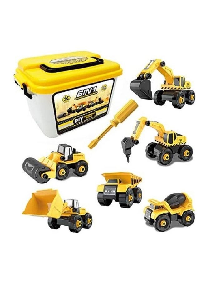 6-In-1 DIY Detachable Take-Apart Construction Vehicle Toy With Storage Box