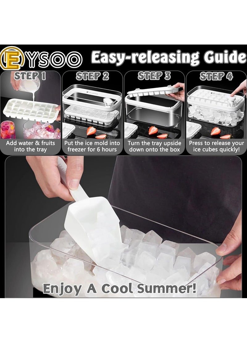 64-Grid Ice Cube Tray with Lid and Bin, BPA-Free, Easy-Release, for Drinks and Yogurt (White).