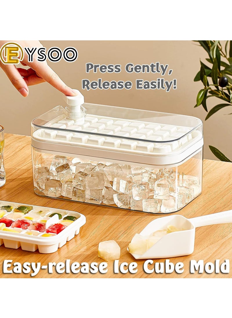 64-Grid Ice Cube Tray with Lid and Bin, BPA-Free, Easy-Release, for Drinks and Yogurt (White).