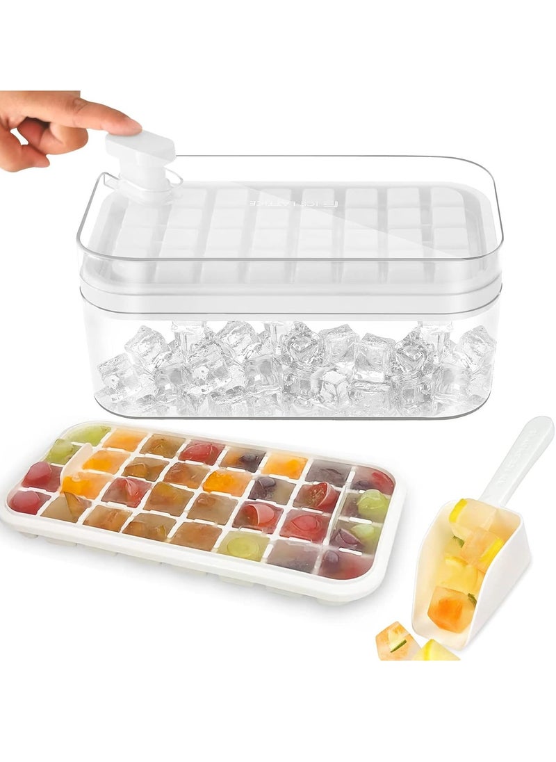 64-Grid Ice Cube Tray with Lid and Bin, BPA-Free, Easy-Release, for Drinks and Yogurt (White).