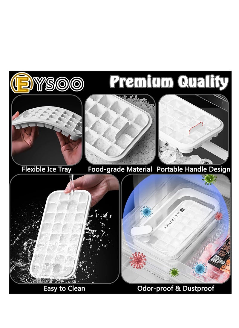 64-Grid Ice Cube Tray with Lid and Bin, BPA-Free, Easy-Release, for Drinks and Yogurt (White).