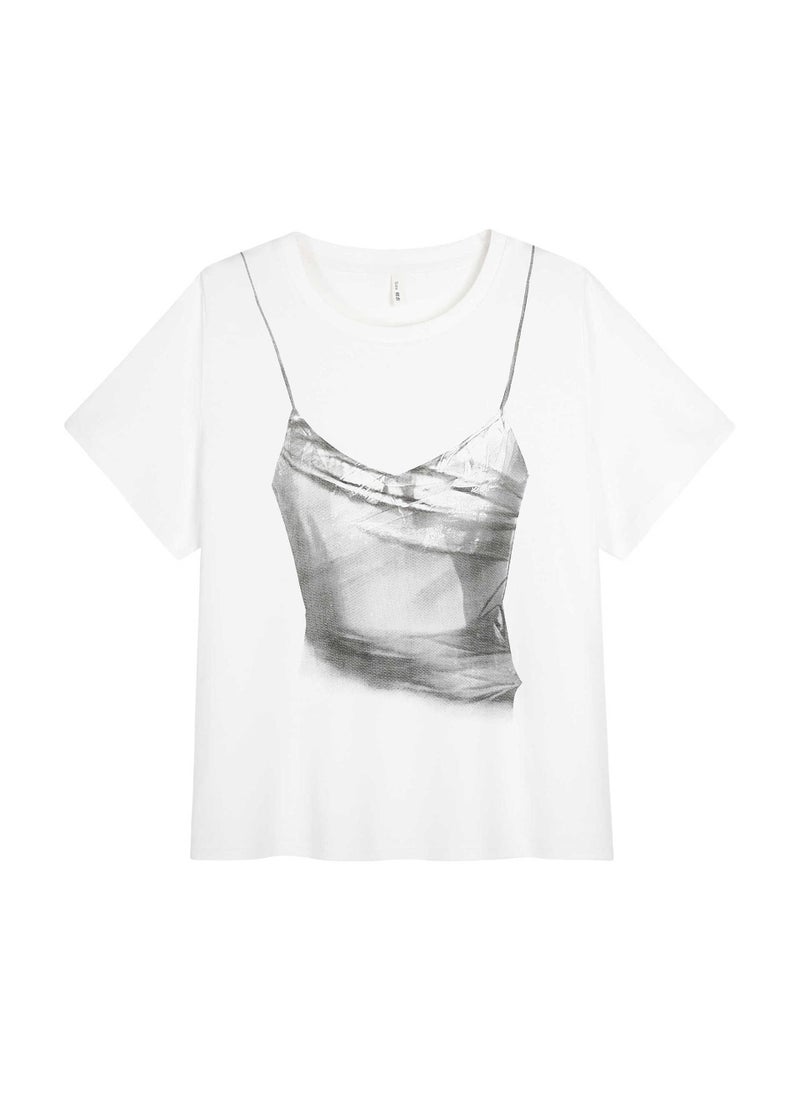 Plus Size Womens Print Tee Slimming Loose Fit White