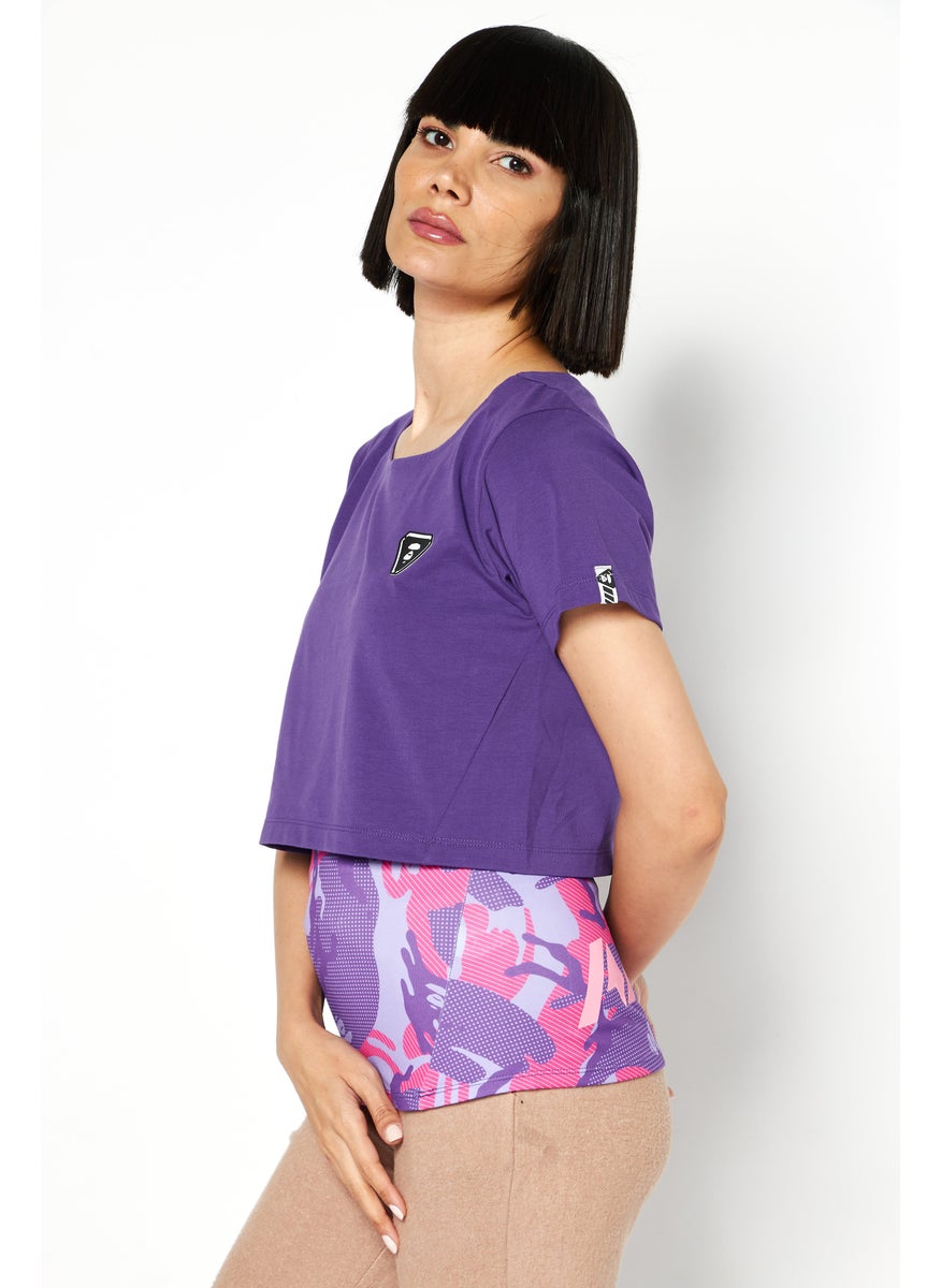 Women Sportswear Fit Short Sleeve Taring Top, Purple