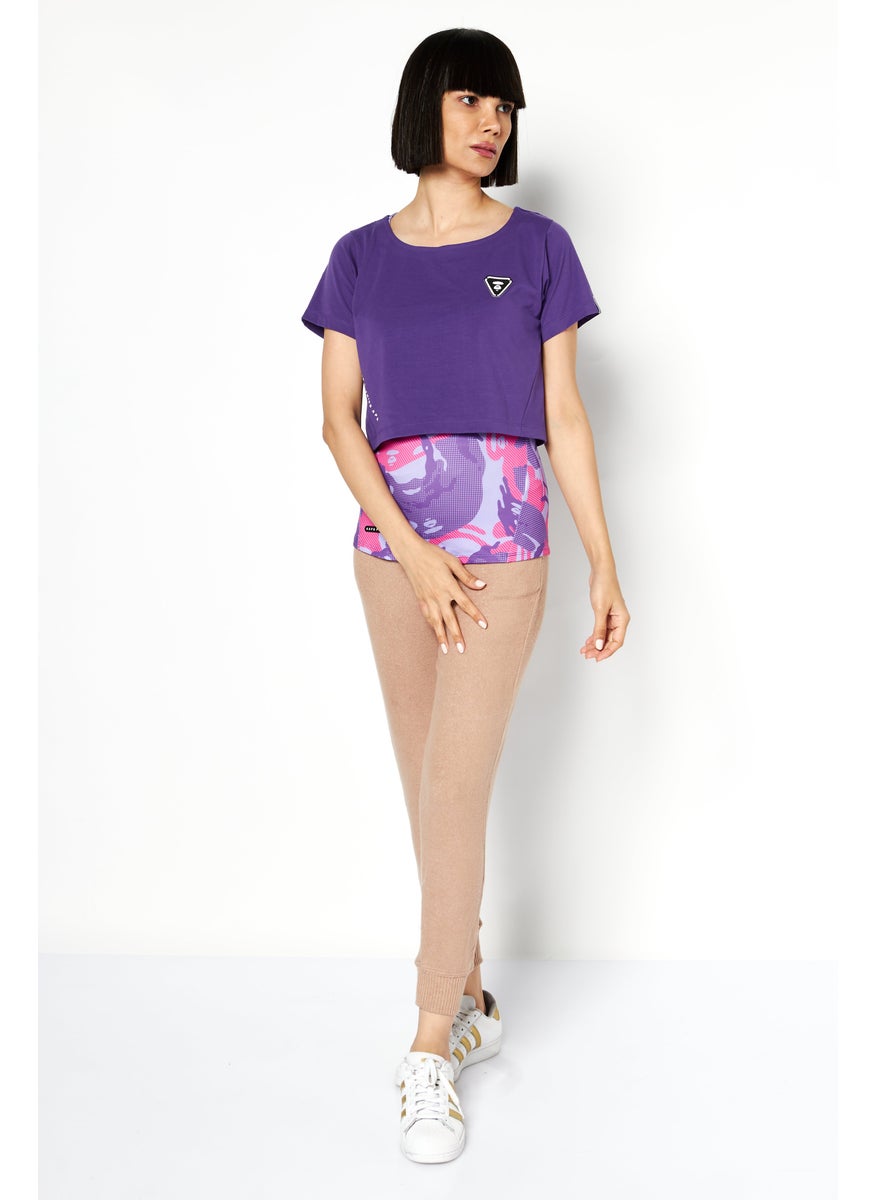 Women Sportswear Fit Short Sleeve Taring Top, Purple