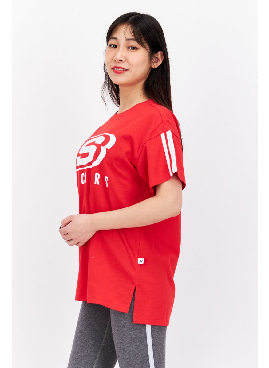 Women Loose Fit Brand Logo Training T-Shirt, Red