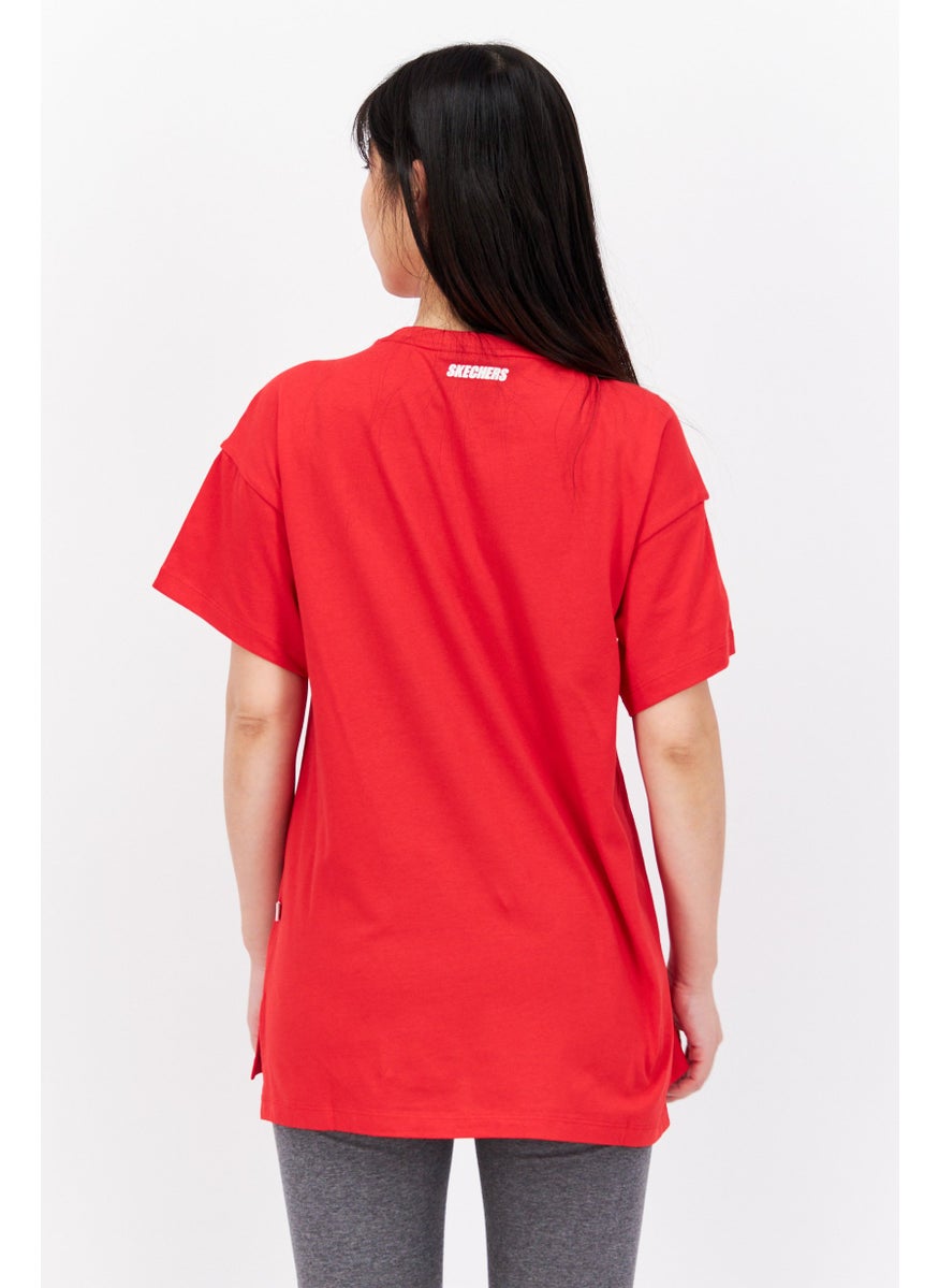 Women Loose Fit Brand Logo Training T-Shirt, Red