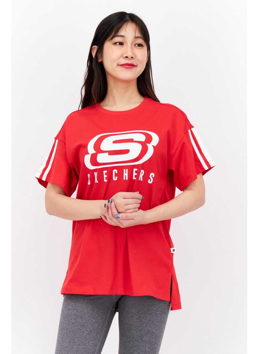 Women Loose Fit Brand Logo Training T-Shirt, Red