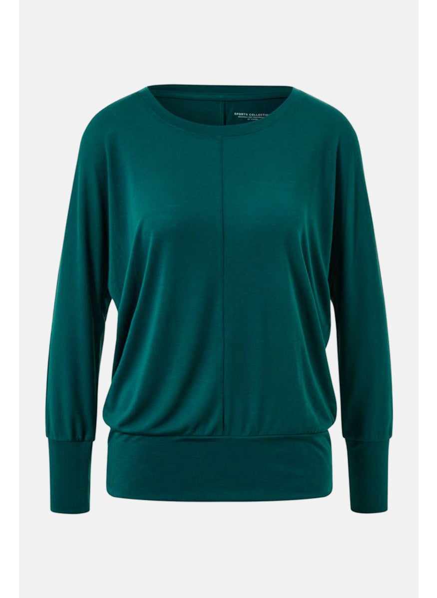 Women Sportswear Fit Long Sleeve Yoga T-Shirt, Dark Green