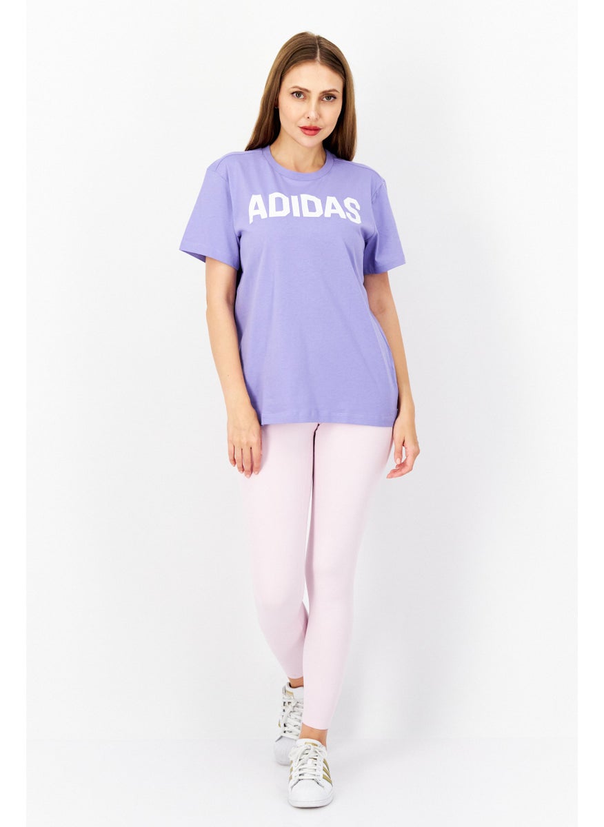 Women Crew Neck Short Sleeves Brand Logo T-Shirt, Violet