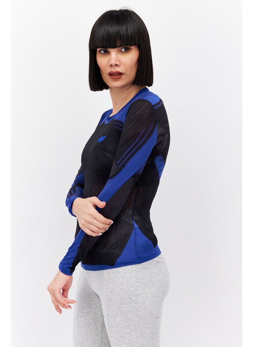 Women Sportswear Fit Long Sleeves Training Top, Blue/Black