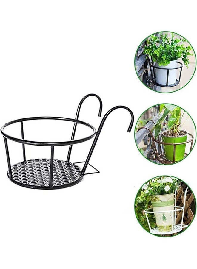 1-Piece Iron Art Hanging Baskets Flower Pot Holder Hanging Railing Planter Over The Rail Metal Fence Pots Stand Railing Planter Baskets for Balcony Porch Fence Indoor Outdoor Decoration