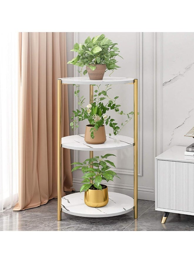 Metal End Table Plant Stands Round Coffee Accent Table Small Side Table Flower Pot Holder Multi-Layer Display Shelf for Living Room Balcony Decoration