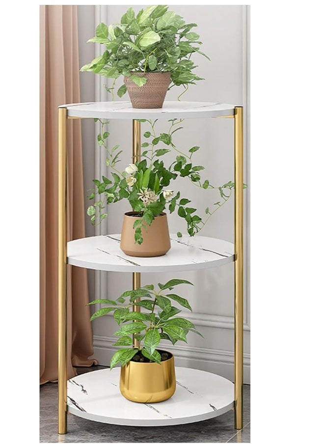 Metal End Table Plant Stands Round Coffee Accent Table Small Side Table Flower Pot Holder Multi-Layer Display Shelf for Living Room Balcony Decoration