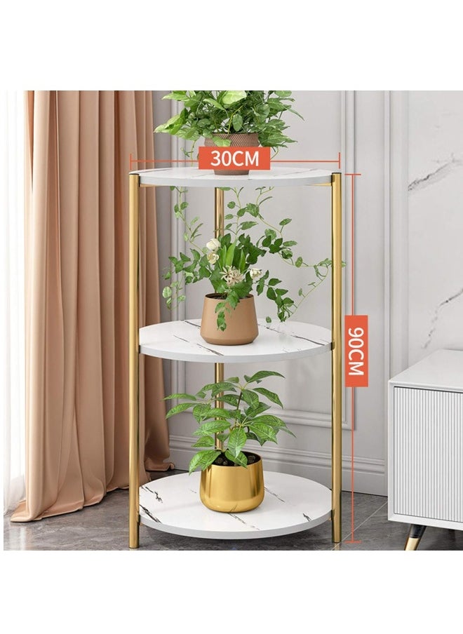 Metal End Table Plant Stands Round Coffee Accent Table Small Side Table Flower Pot Holder Multi-Layer Display Shelf for Living Room Balcony Decoration