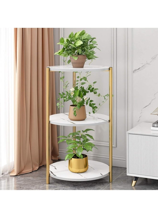 Metal End Table Plant Stands Round Coffee Accent Table Small Side Table Flower Pot Holder Multi-Layer Display Shelf for Living Room Balcony Decoration