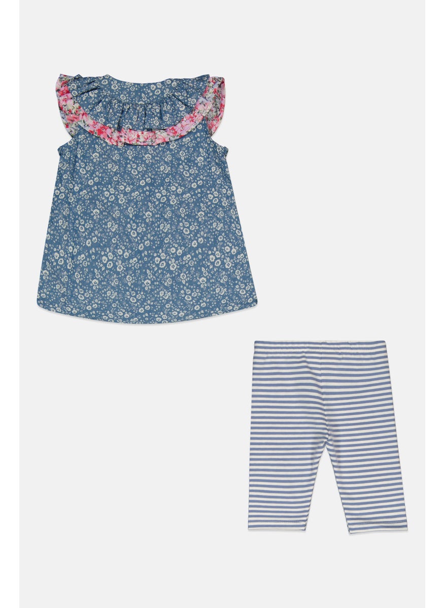 Toddlers Girl 2 Pieces Graphic Print Top And Bottom Set, Blue Combo