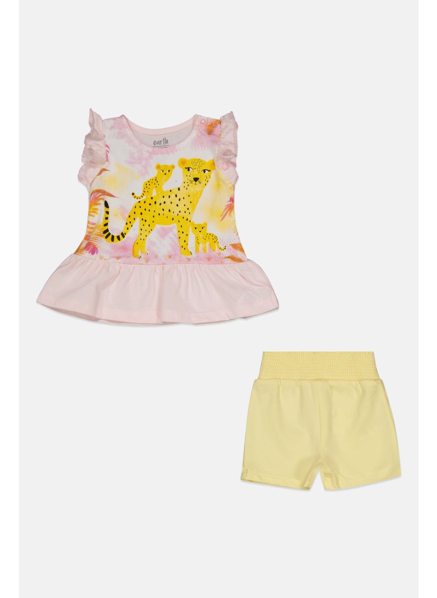 Toddlers Girl 2 Pieces Top And Bottom Set, Pink/Yellow Combo