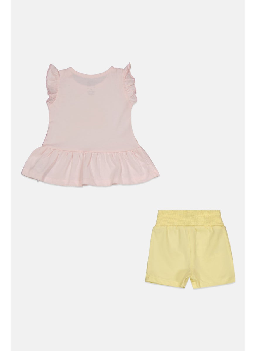 Toddlers Girl 2 Pieces Top And Bottom Set, Pink/Yellow Combo