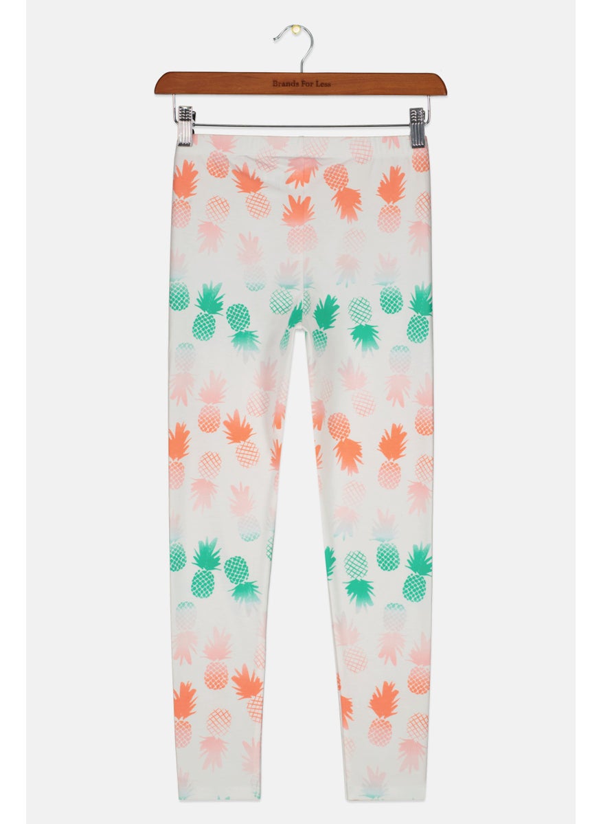 Kids Girl All Over Print Pull On Leggings, Angel White